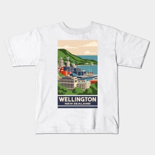 A Vintage Travel Art of Wellington - New Zealand Kids T-Shirt